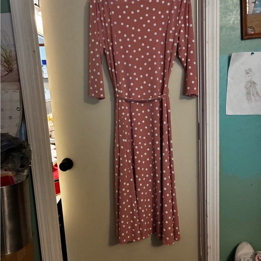 Nina Leonard Blush Polka Dot Midi Sylvia Dress ( Dusty Rose) - Picture 8 of 10